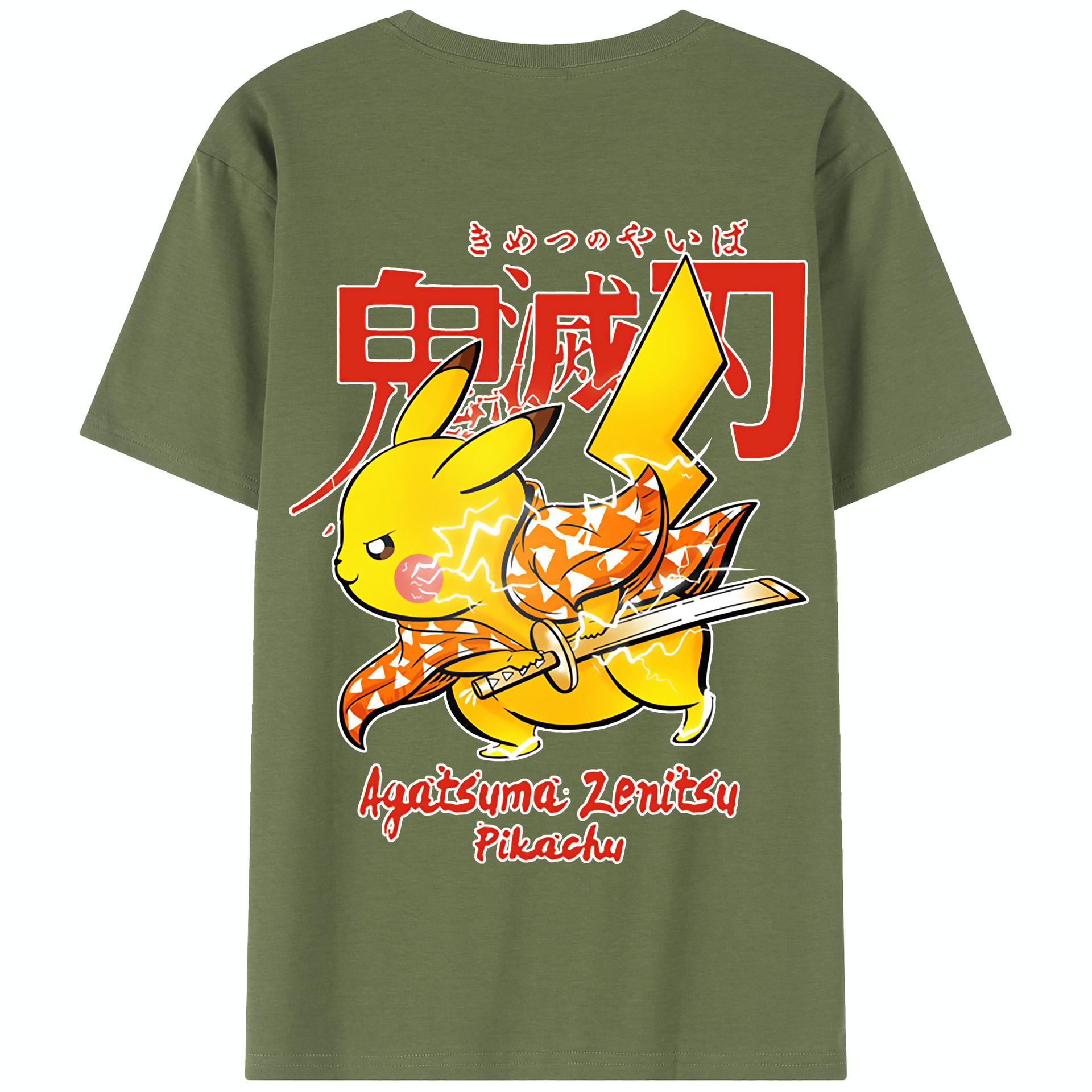 （画像用） 鬼滅の刃（きめつのやいば）我妻 善逸／あがつま ぜんいつ Agatsuma Zenitsu 綿100％半袖Tシャツ（背面プリント）